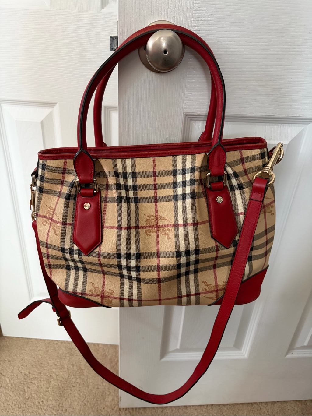 Burberry With Red Leather Trim Crossbody
